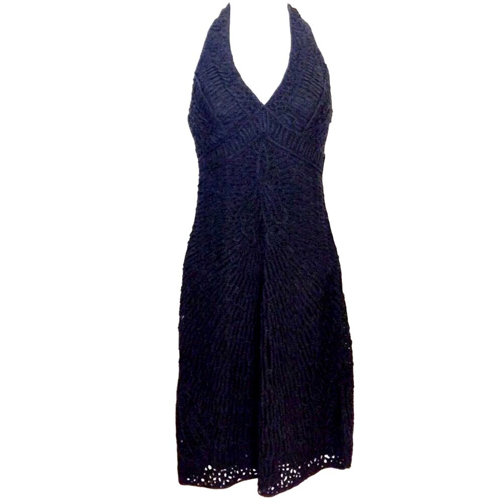 VTG Sue Wong Crochet Halter Dress 100% Rayon Heavyweight Evening - Size 0P